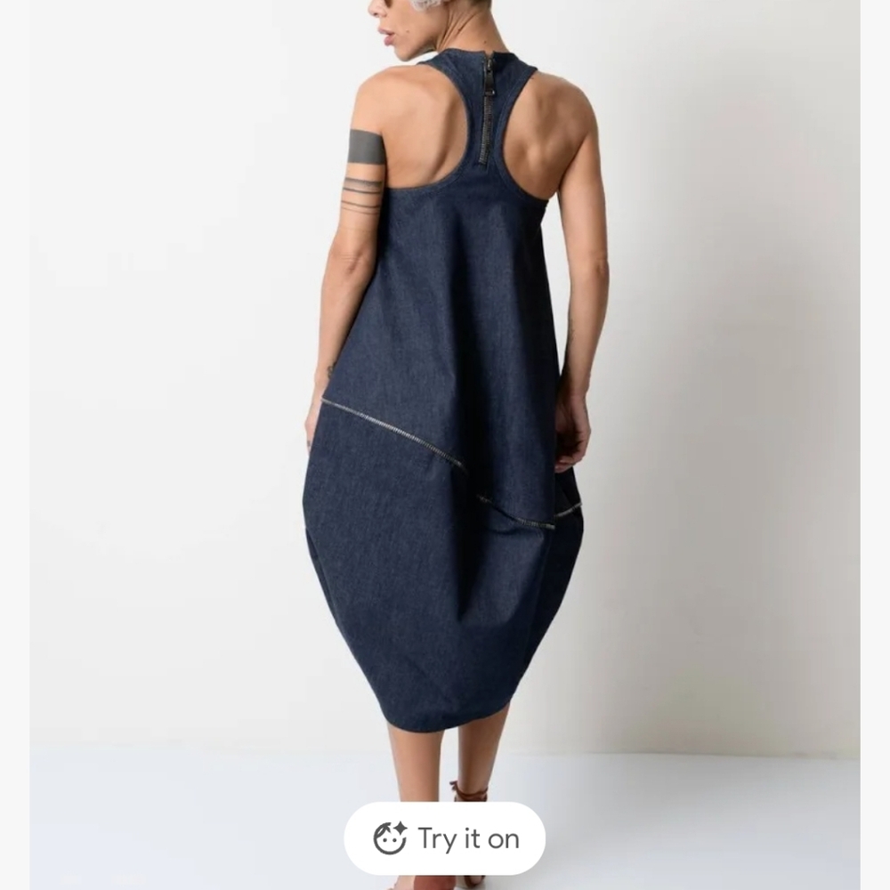 Stylish Dark Blue Denim Sleeveless Dress